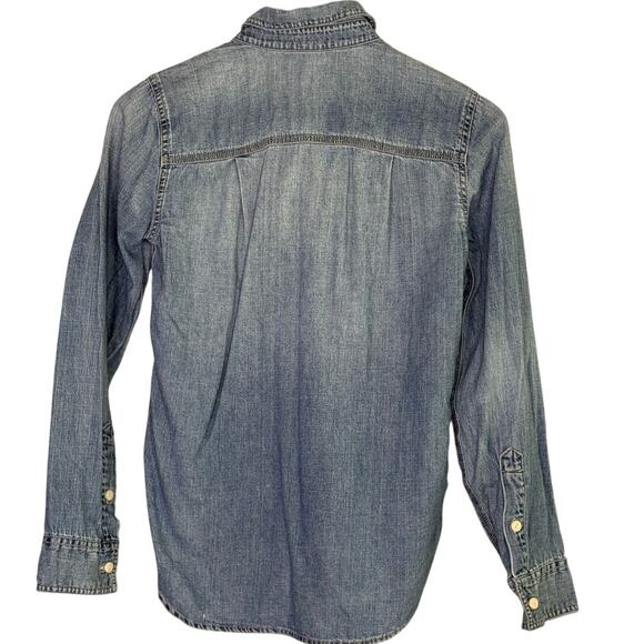 J. Crew Cotton Chambray Long Sleeve Denim Button Down Shirt Pockets 00 Blue - Picture 14 of 15